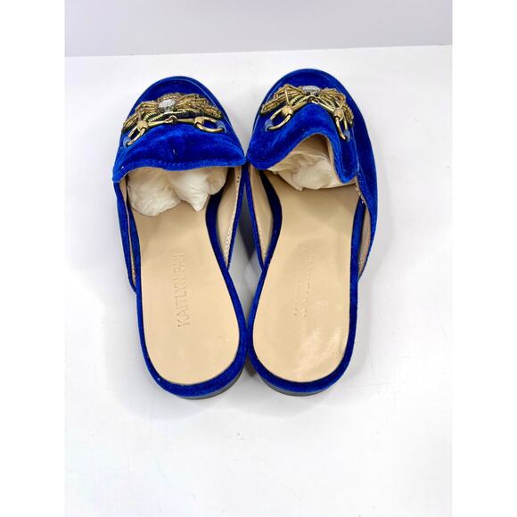 Kaitlyn Pan Size 9.5  Royal Blue Velvet Mule w/ Bee Patches, Jewel, Horse Bit - Picture 9 of 12